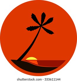 A Tropical Sunset, Sunrise with Palm Tree Vector illustration