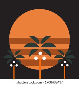 Tropical sunset. Surf and beach. Vintage beach print. Tee graphic design. Vector illustration.