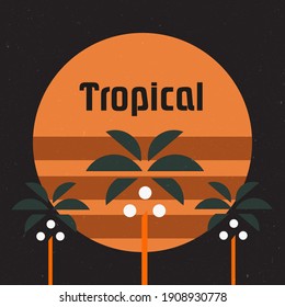 Tropical sunset. Surf and beach. Vintage beach print. Tee graphic design. Vector illustration.