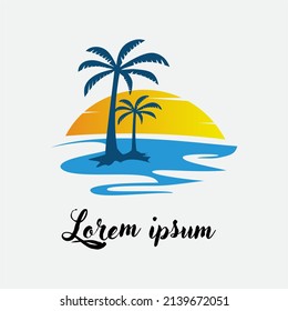 Tropical sunset. Surf and beach. Vintage beach print. Tee graphic design
