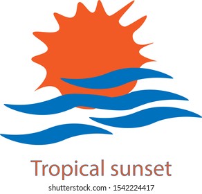 Tropical sunset. Vintage beach print. graphic design