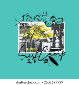 Tropical Surf Camp summer beach vector illustration t shirt prints
