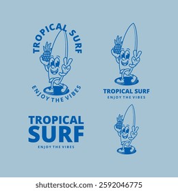 TROPICAL SURF ENJOY VIBES mascot logo vector illustration on EPS file