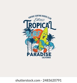 Tropical Surf paradise typography retro funny surf board design