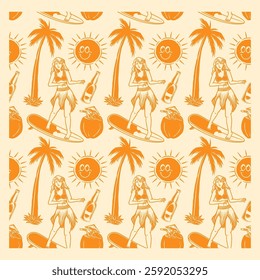 TROPICAL SURF seamless pattern vector illustration on EPS file