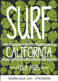 Tropical Surf Typography vector print and varsity. For t-shirt or other uses in vector.T shirt graphic
