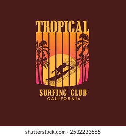 Tropical Surfing club california summer sunset graphic poster design