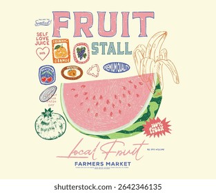Tropical sweetness artwork. Fruit stall. Sweet watermelon t shirt artwork. Fresh watermelon fruit print. Eat more fruit. Watermelon fruit club print design.