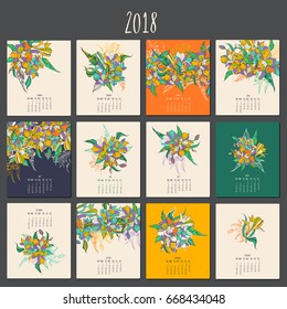 Tropical template calendar 2018. Bouquet peruvian lily.