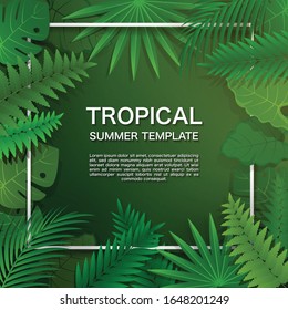 Tropische Vorlage mit tropischem Sommer und geometrischer Form für Text auf grünem Hintergrund