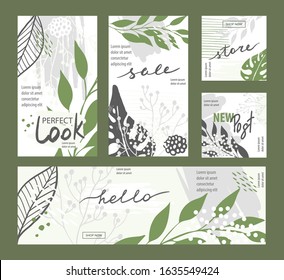 Tropical template for wedding, advertising banners, invitations, posts, covers, business cards, posters in botanical style. Modern vector abstract floral art leaves background.