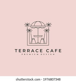 tropical terrace cafe logo vector with palm tree symbol illustration design