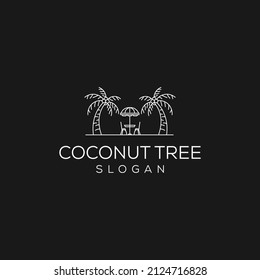 tropical terrace cafe logo vector with palm tree symbol illustration design