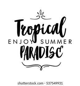 Tropical Text Print In Vector, Black Tropical Text Print.