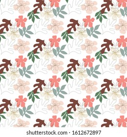 Tropical texture, abstract design with flowers and leafs, botanic natural background, summertime and sprint decorative illustration. Doodle vector. 
