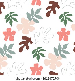 Tropical texture, abstract design with flowers and leafs, botanic natural background, summertime and sprint decorative illustration. Doodle vector. 