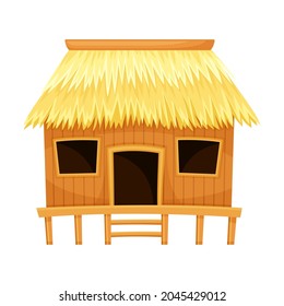 Tropical Thatched Hut or Bungalow as Summer House Vector Illustration