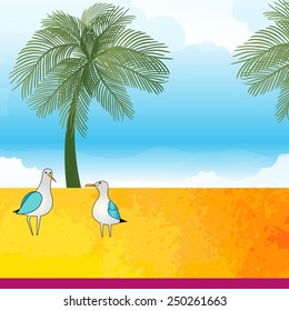 tropical  theme - birds palms trees hot  sky 
