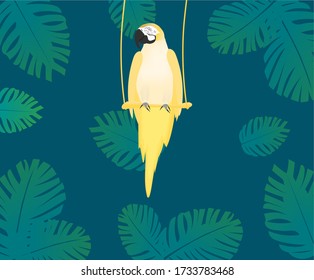 tropical theme for diversity with lemon yellow colored parrot with bohemian leaves 