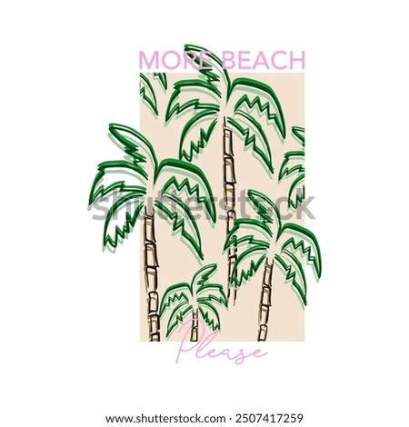 Tropical themed graphic featuring hand-drawn palm trees and pink 