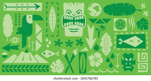 Tropical Tiki Graphics | Hawaiian Luau Icons | Polynesian Island Vibes | Vector South Pacific Symbols