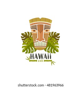 Tropical Tiki Mask. Logo, Label. Vector