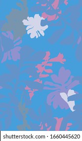 Tropical tint pastel blue and pink flowers shapes hand drawn style, seamless pattern, simple flat design nostalgic feelings