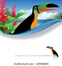 Tropical Toucan Background. EPS 8 vector, grouped for easy editing. No open shapes or paths.