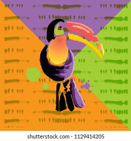 Tropical Toucan bird. Wild exotic animal. Vector illustration. 