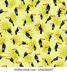 Tropical toucan pattern. Flat illustration of tropical toucan vector pattern for web design