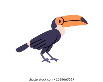 Tropical toucan profile with big large yellow beak. Exotic rainforest and jungle bird from South America. Tucan, winged feathered animal. Flat vector illustration isolated on white background