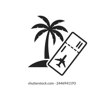 tropical travel icon. palm tree and flight ticket. exotic vacation symbol. isolated vector image for tourism design