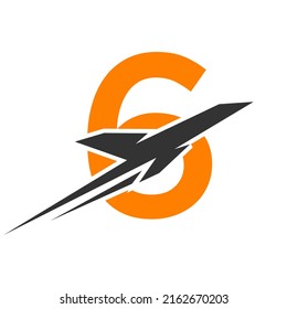 Tropical Travel Logo On Letter 6 Concept. Modern 6 Initial Travel logo Design Template