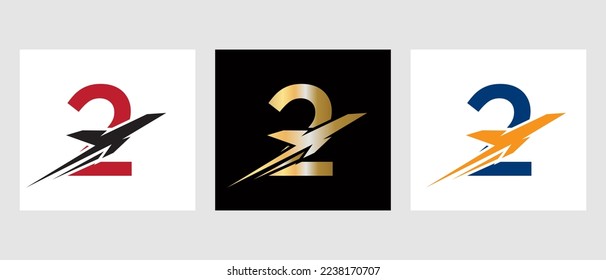 Tropical Travel Logo On Letter 2 Concept. Initial Letter 2 Travel Logo Design Template