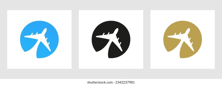 Tropical Travel Logo On Letter O Concept. Airplane Flight Symbol Template