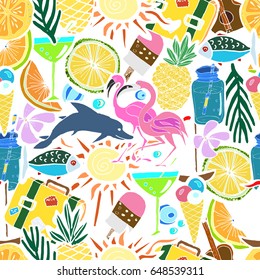 Tropical Traveling Objects Set. Travel and Recreation Time Concept. Hand Drawn Vector illustration.Stickers And Badges.