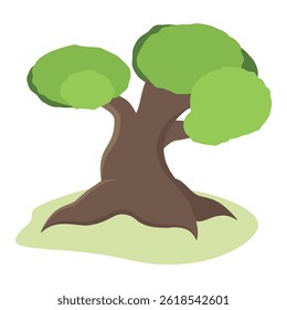 Tropical tree, baobab on white background. Simple flat kids design, vector illustration, eps 10.