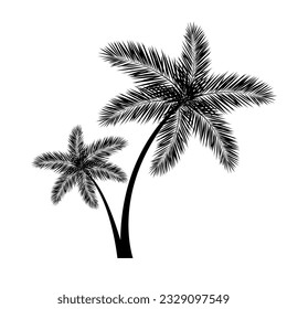 Tropical Tree With Leaves Silhouette , Vector Illustration
