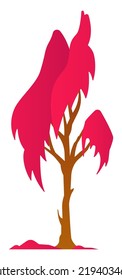 Tropischer Baum - modernes, flaches Design Einzelbild. Schöne detaillierte Abbildung der Pflanze mit rosafarbenen Blättern. Natur, Park, magischer Wald, fabelhafte Landschaft, Flora und Umwelt Idee