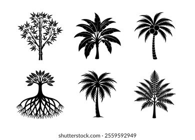 Tropical Tree Silhouette Bundle - 6 Exquisite Designs Featuring Iconic Palm Trees
