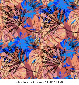 Tropical Trees. Seamless Pattern with Australian Jungle. Modern Colorful Texture for Paper, Swimwear, Textile. Vector Tropical Pattern.