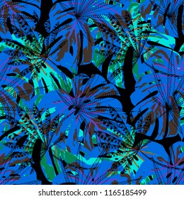 Tropical Trees. Seamless Pattern with Australian Jungle. Modern Colorful Texture for Print, Swimwear, Underwear. Vector Tropical Pattern.