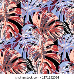 Tropical Trees. Seamless Pattern with Australian Jungle. Trendy Colorful Texture for Paper, Wallpaper, Textile. Vector Tropical Pattern.
