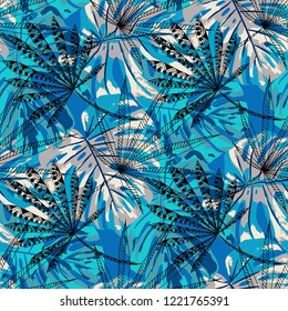 Tropical Trees. Seamless Pattern with Australian Jungle. Retro Colorful Texture for Print, Swimwear, Underwear. Vector Tropical Pattern.