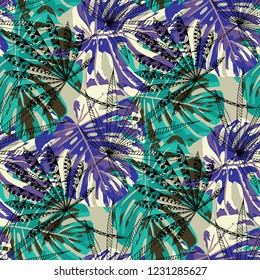 Tropical Trees. Seamless Pattern with Australian Rainforest. Modern Colorful Texture for Print, Swimwear, Underwear. Vector Tropical Pattern.