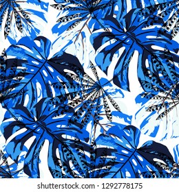 Tropical Trees. Seamless Pattern with Australian Jungle. Vintage Colorful Texture for Wallpaper, Swimwear, Underwear. Vector Tropical Pattern.
