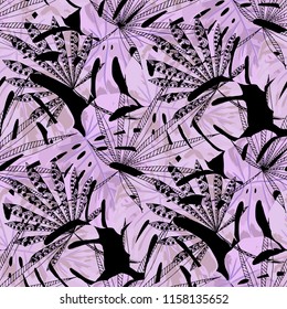 Tropical Trees. Seamless Pattern with Brasilian Rainforest. Retro Colorful Texture for Paper, Wallpaper, Textile. Vector Tropical Pattern.