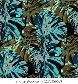 Tropical Trees. Seamless Pattern with Brasilian Rainforest. Modern Colorful Texture for Print, Textile, Underwear. Vector Tropical Pattern.