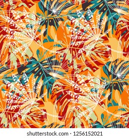 Tropical Trees. Seamless Pattern with Brasilian Rainforest. Retro Colorful Texture for Print, Textile, Underwear. Vector Tropical Pattern.