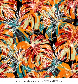 Tropical Trees. Seamless Pattern with Brasilian Rainforest. Trendy Colorful Texture for Fabric, Wallpaper, Linen. Vector Tropical Pattern.